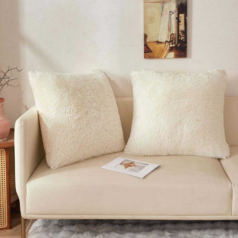 1376 26x26 Fluffy Faux Fur Euro Throw Pillow Covers, 2 Pack Shaggy Fuzzy